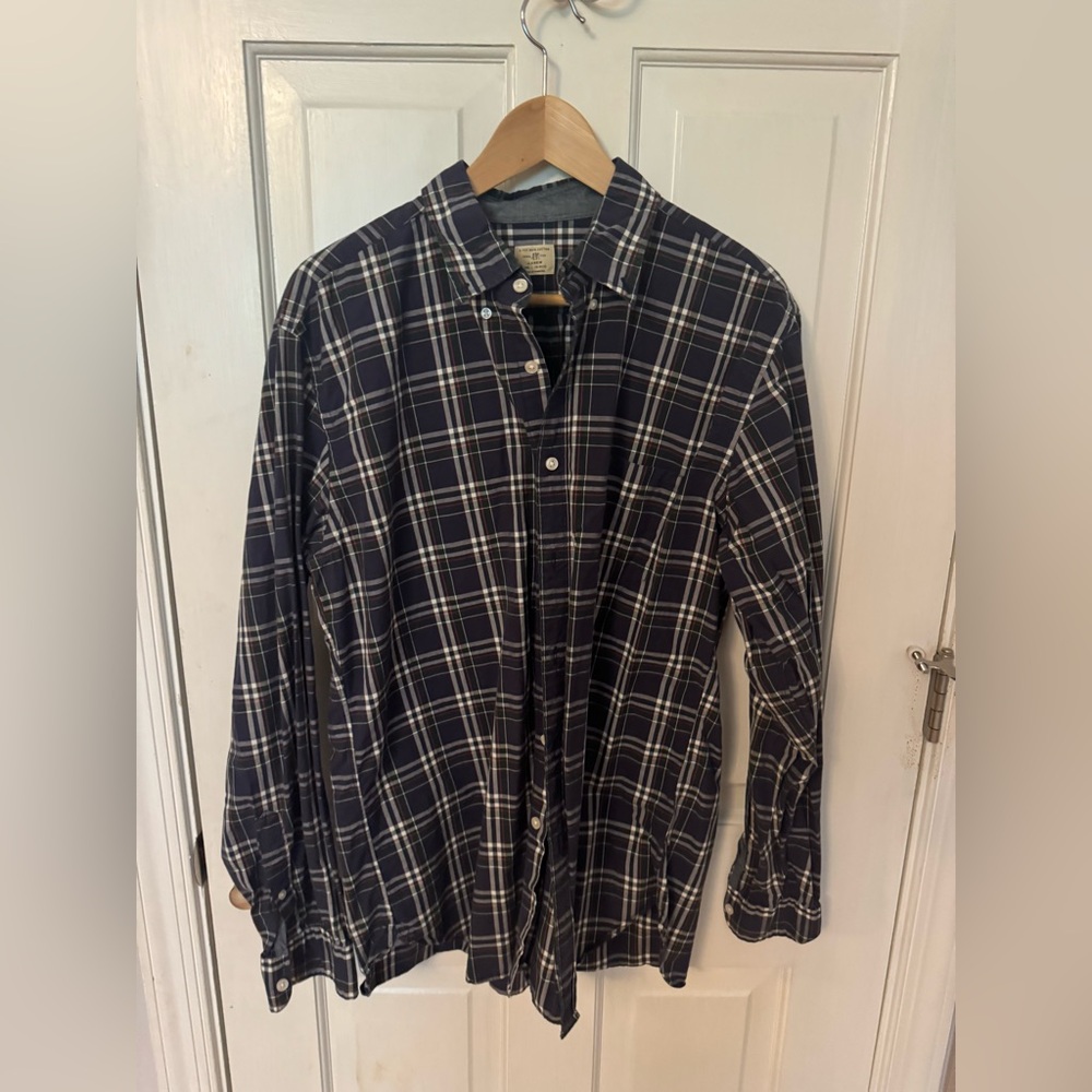 J. Crew Navy and Green Plaid Shirt